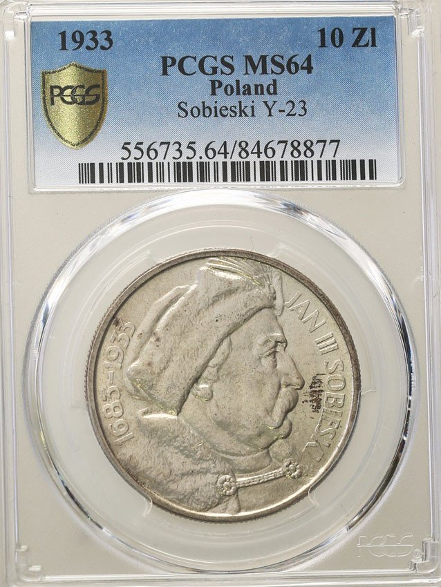 II RP. 10 złotych 1933 Sobieski PCGS MS64